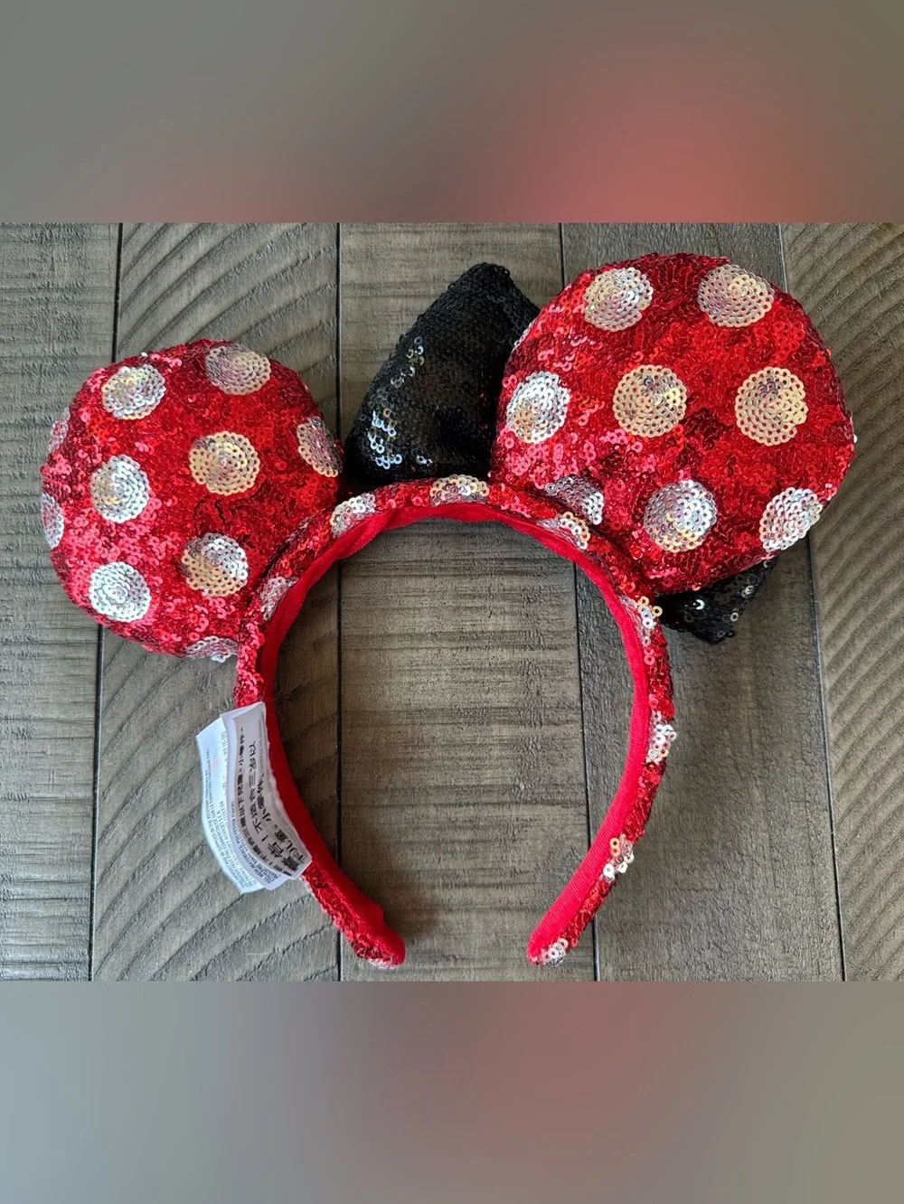 Disney Parks Minnie Mouse Ears Headband Red/White/Black Sequin Minnie Ears